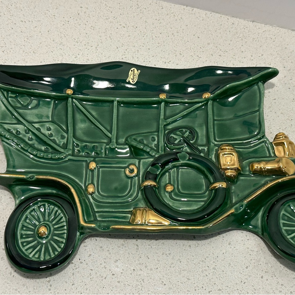 1970s MCM Large Jacquin of California Artware Pottery Model T Antique Car Dish